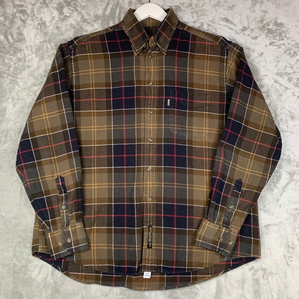Barbour Tartans Flannel Button Down Shirt Brown Plaid Cotton Mens L Portugal